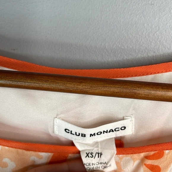 CLUB MONACO Silk Printed Shift Tunic Top Orange Peach Cap Sleeve Lined Size XS - Picture 8 of 11